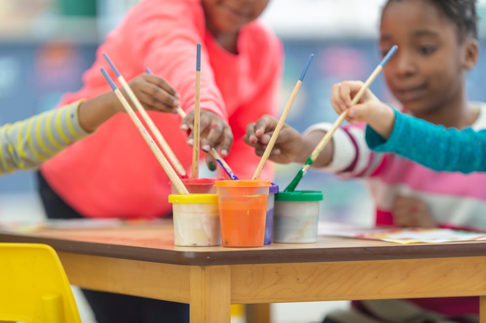 Elementary school kids painting