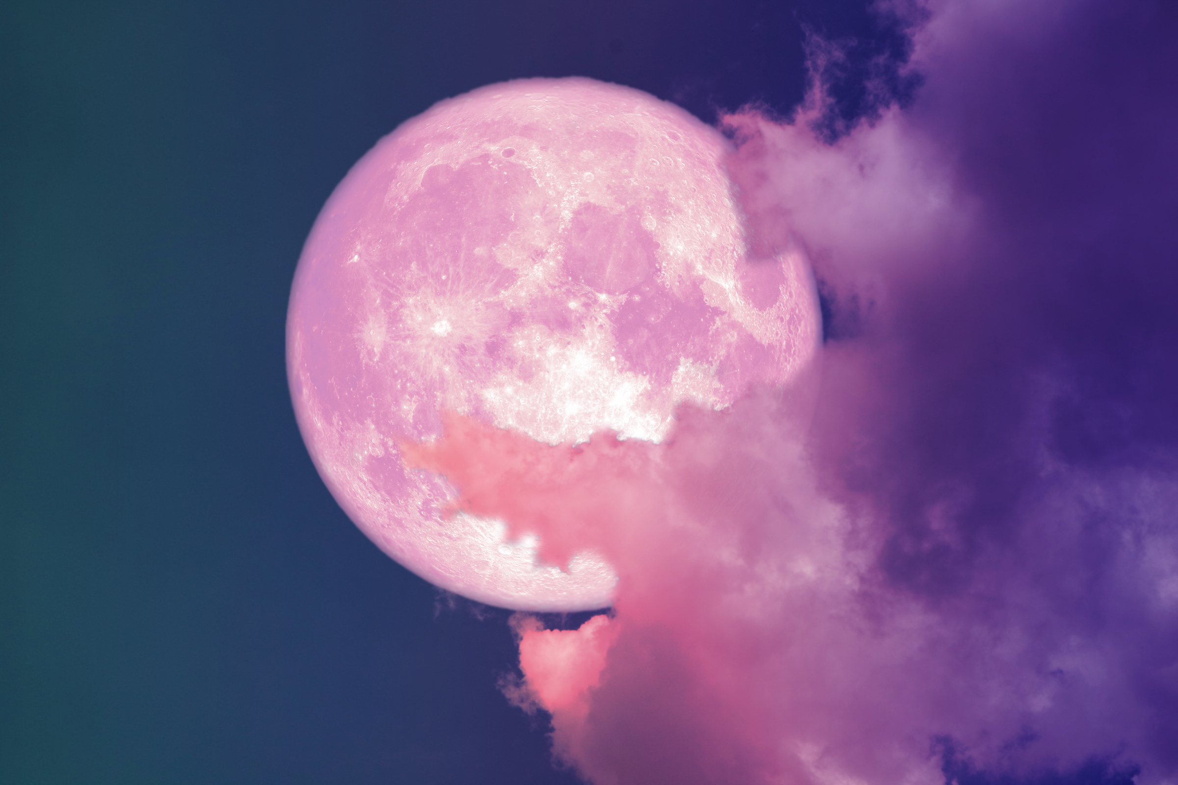 super full pink moon back silhouette colorful sky
