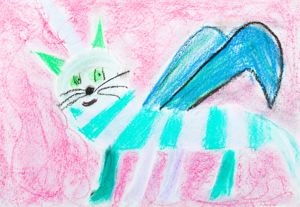 Children Drawing - Striped Cat with Wing